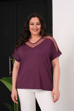 MÜRDÜM YAKA DANTELLİ TAŞLI BLUZ 