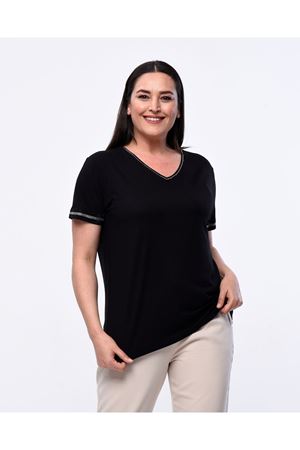 SİYAH V YAKA TAŞ DETAYLI BLUZ