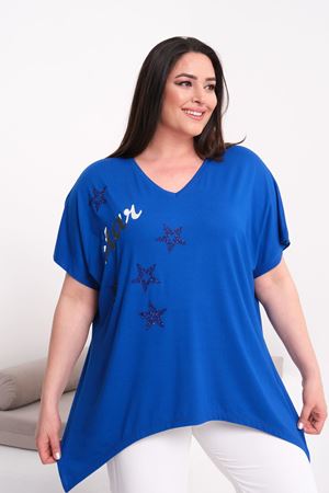 SAKS MAVİSİ BASKILI TAŞLI BLUZ 