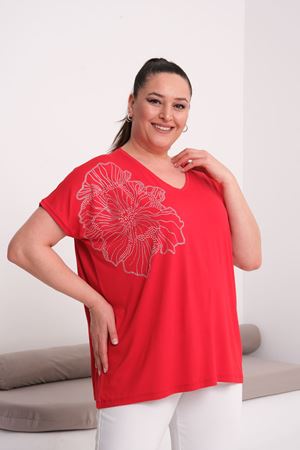 ÇİÇEK TAŞLI KIRMIZI TİŞÖRT 