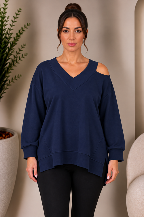 OMUZ DETAYLI LACİVERT SWEATSHİRT 