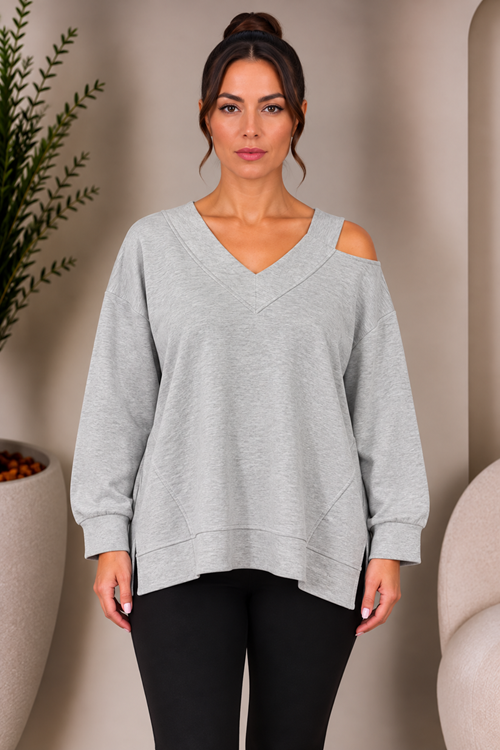 OMUZ DETAYLI GRİ SWEATSHİRT 