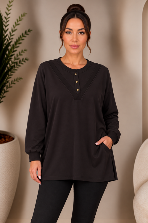 DÜĞME DETAYLI ACI KAHVERENGİ SWEATSHİRT