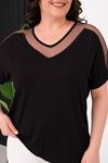 SİYAH YAKA DANTELLİ TAŞLI BLUZ