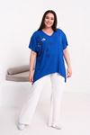 SAKS MAVİSİ BASKILI TAŞLI BLUZ 