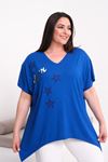 SAKS MAVİSİ BASKILI TAŞLI BLUZ 