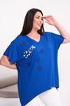 SAKS MAVİSİ BASKILI TAŞLI BLUZ 