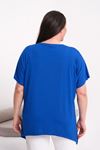 SAKS MAVİSİ BASKILI TAŞLI BLUZ 
