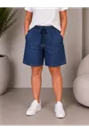 LACİVERT BEL LASTİKLİ TENSEL KOT ŞORT 